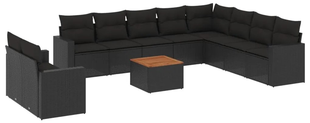 Set Divani da Giardino 11 pz con Cuscini in Polyrattan Nero