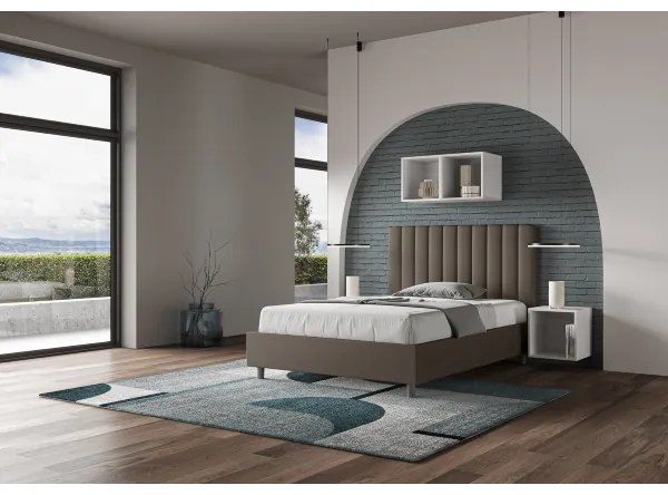 Letto matrimoniale francese con rete imbottito 140x210 similpelle tortora Agueda