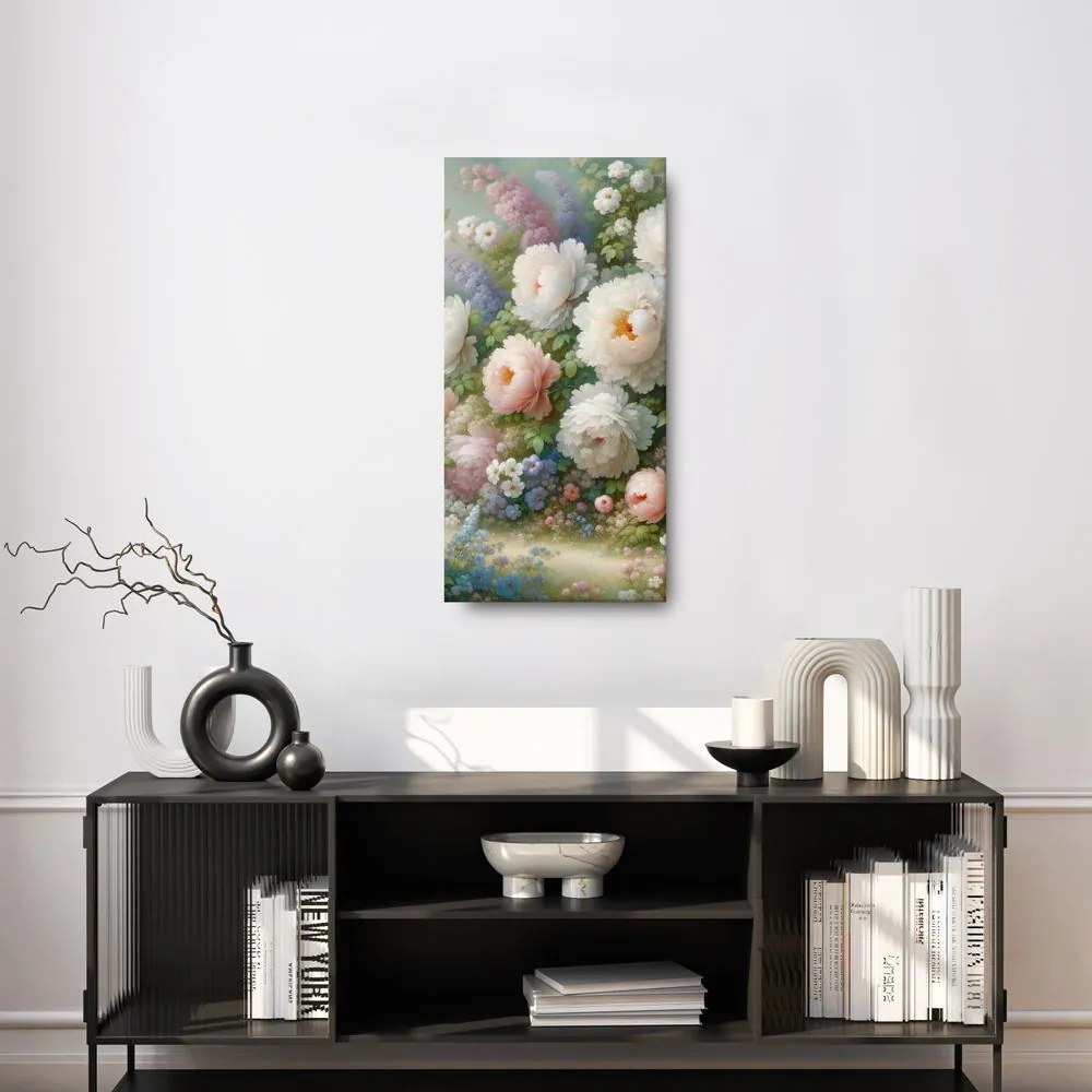 Quadro su tela – Peonie romantiche in un prato fiorito