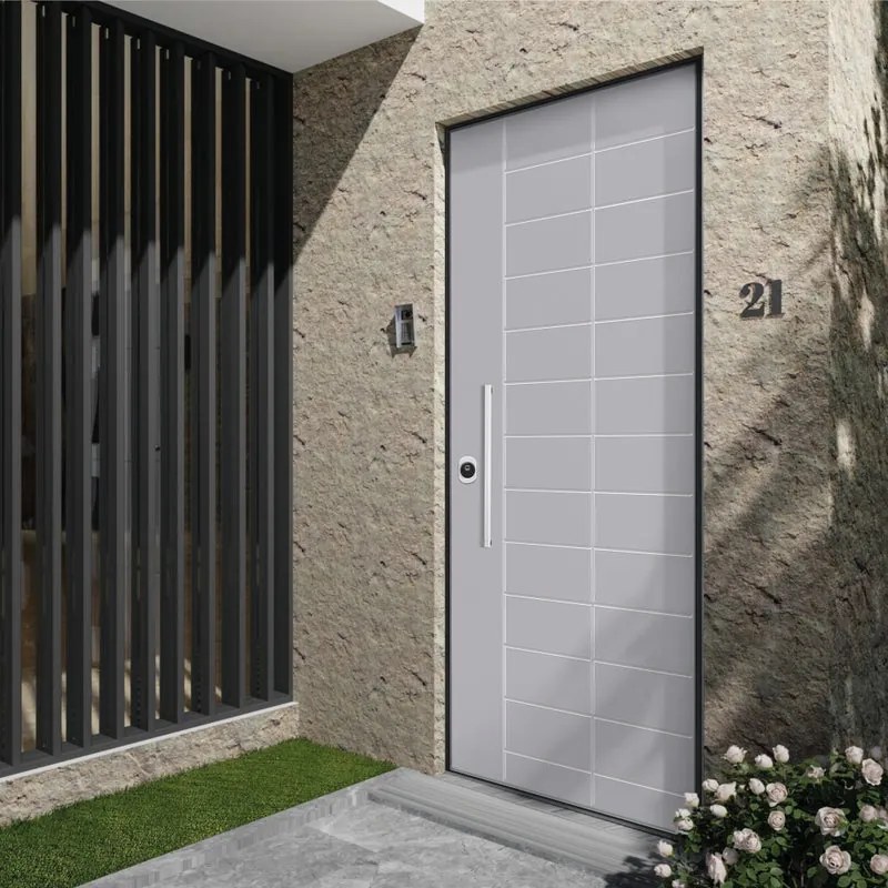 Porta blindata YALE Motorizzata grigio/noce L 80 x H 210 cm apertura destra