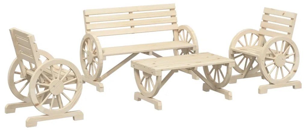 Set salotto da giardino 4 pz in legno massello di abete