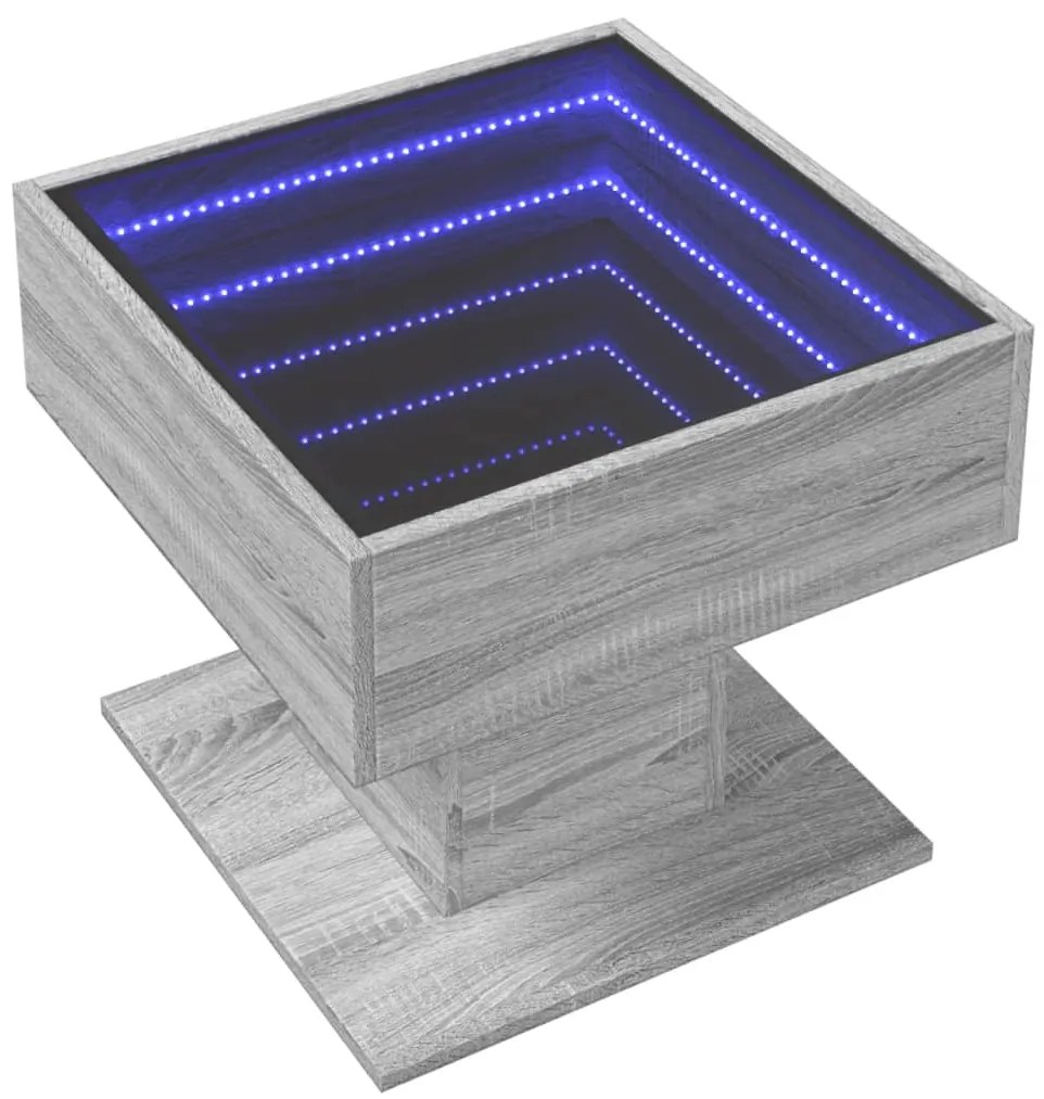 Tavolino salotto con led grigio sonoma 50x50x45 cm multistrato