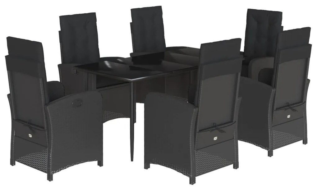 Set da pranzo da giardino 7 pz nero con cuscini in polyrattan