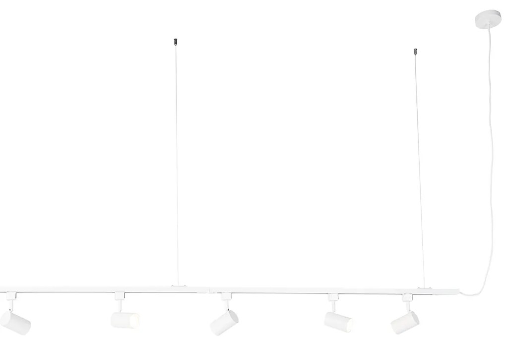 Sistema di binari sospesi moderno con 5 faretti bianco monofase - Iconic Jeana