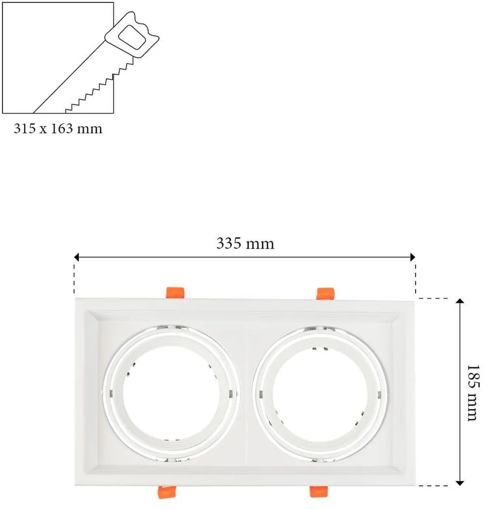Faro da Incasso Orientabile Bianco - 2 lampade AR111 Foro 315x163mm