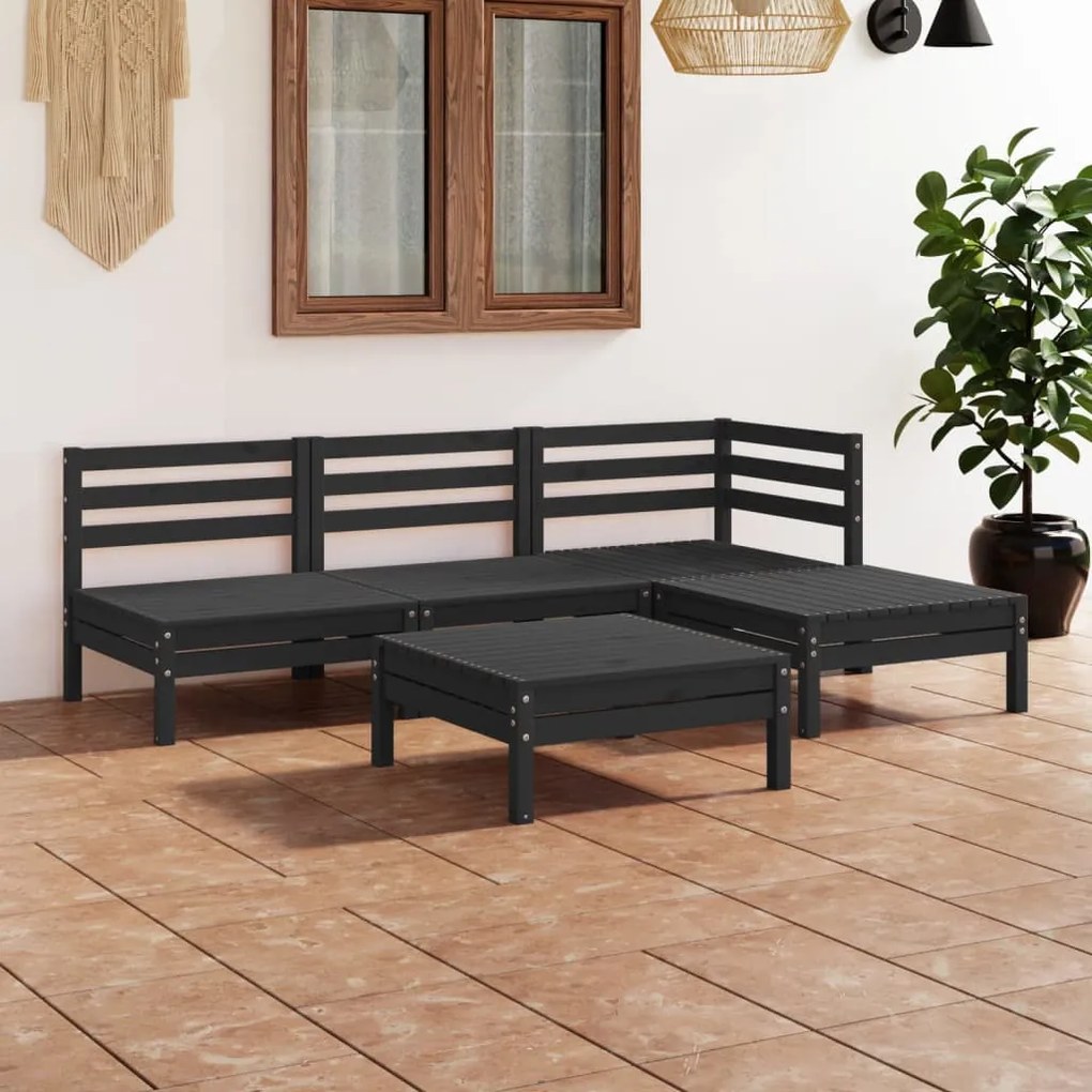 Set salotto da giardino 5 pz in legno massello di pino nero