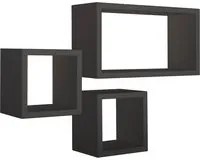 Set 3 Mensole Cubo da Parete Quadrato e Rettangolare in Fibra di Legno Trib Nero