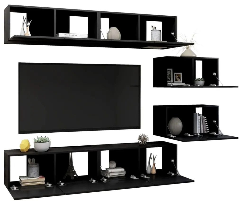 Set di mobili porta tv 6 pz nero in legno multistrato