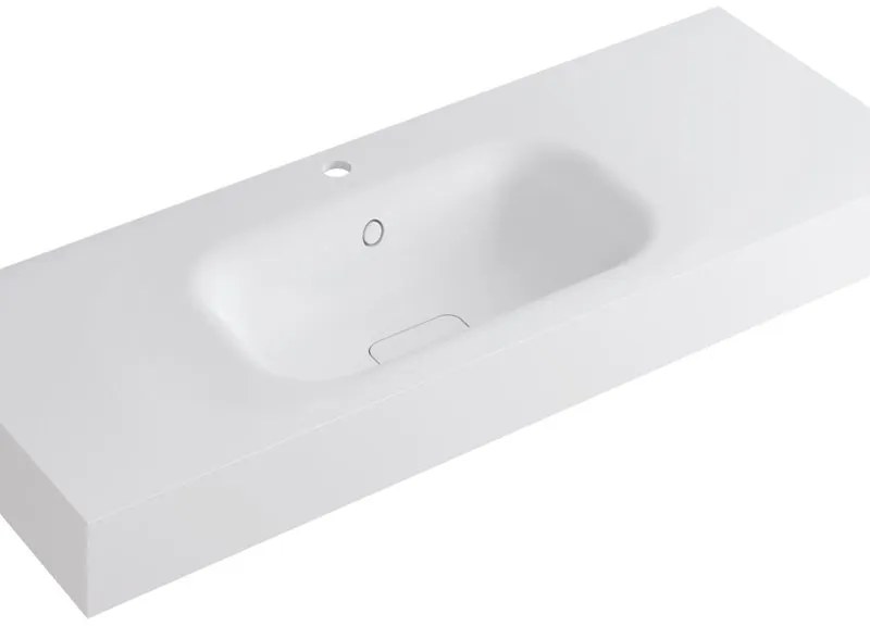 Lavabo a incasso rettangolare vasca centrale L 120.5 x H 15 x P 46 cm in resina bianco opaco