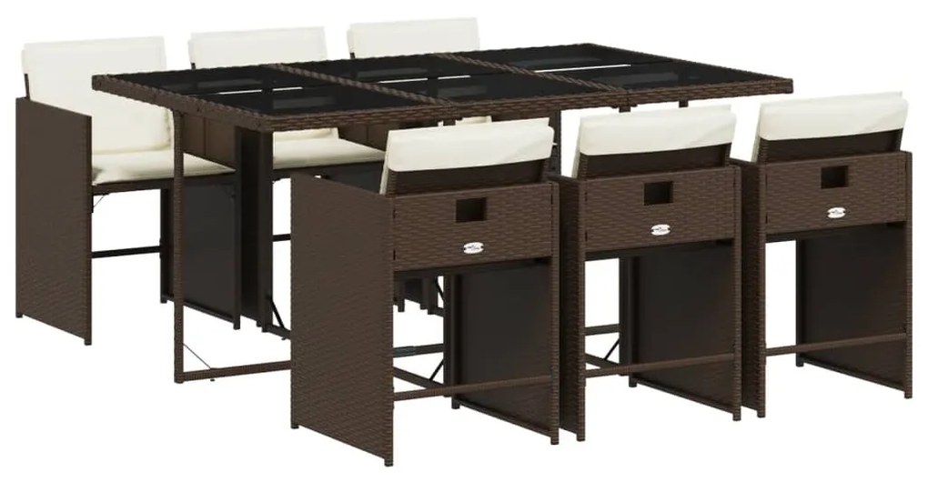 Set da pranzo da giardino 7pz con cuscini in polyrattan marrone