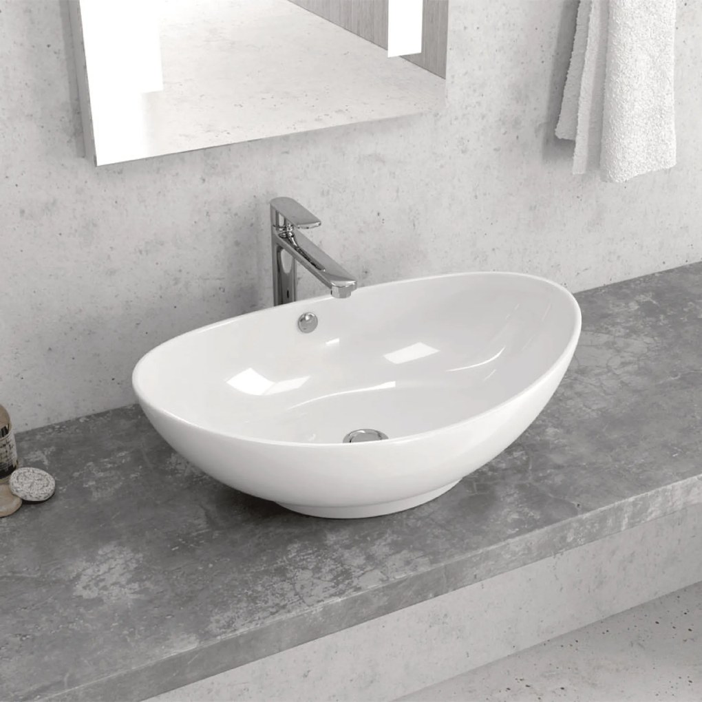 Lavabo D'Appoggio 59x39 Cm Karag Bianco Lucido