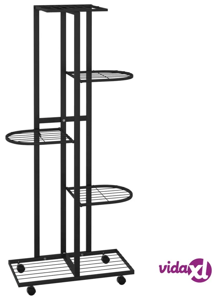 vidaXL Fioriera a 5 Piani con Ruote 44x23x100 cm Ferro Nero