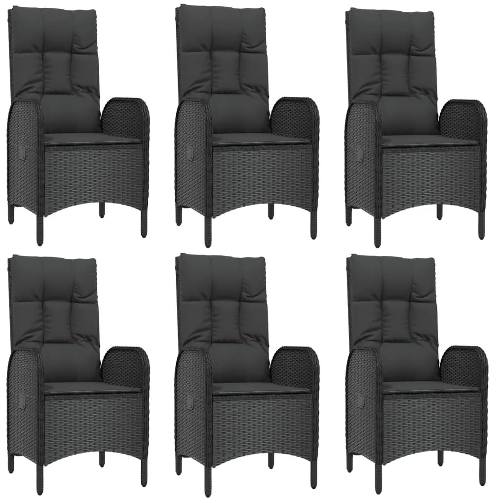 Set da pranzo da giardino 7 pz nero con cuscini in polyrattan