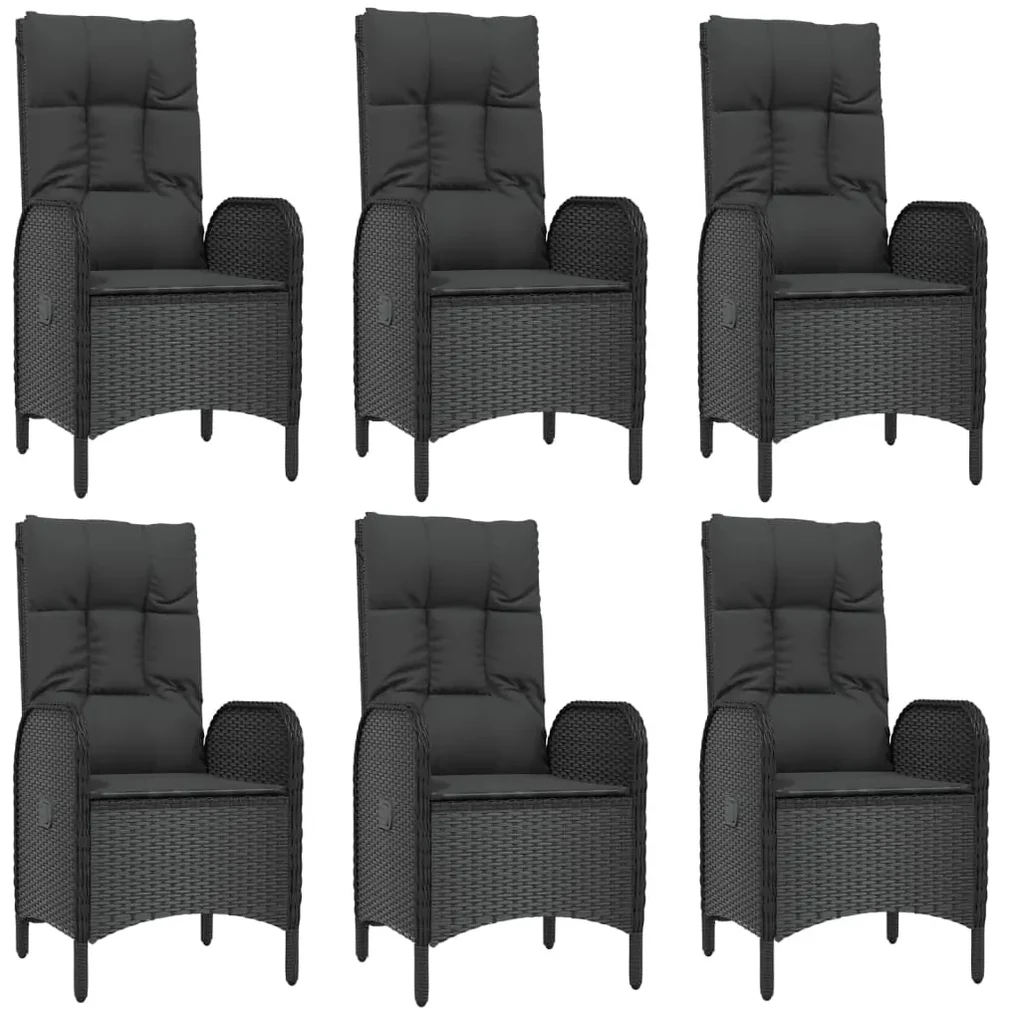 Set da pranzo da giardino 7 pz nero con cuscini in polyrattan