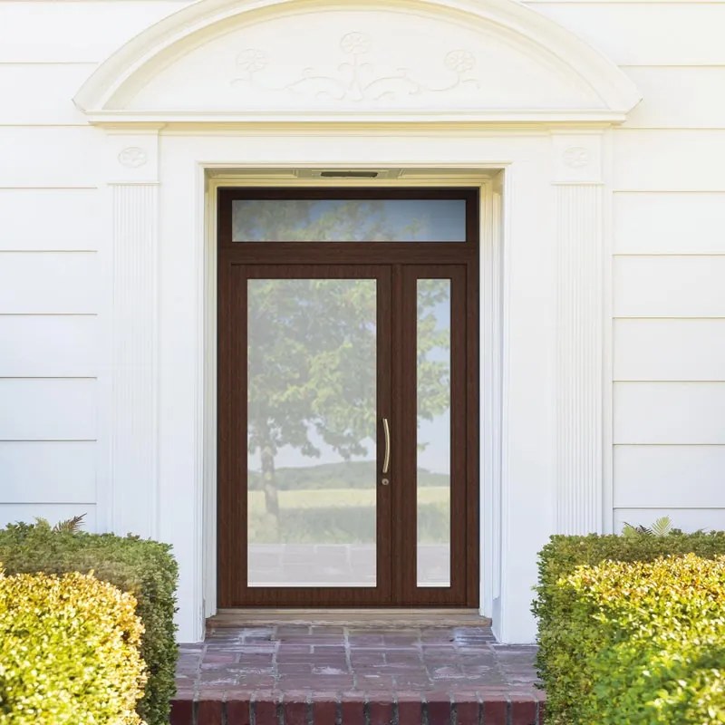 Portoncino d'ingresso Condo18 con vetro L 90 x H 210 cm in PVC noce, apertura spingere a sinistra