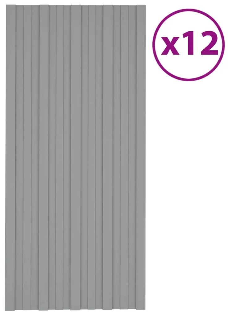 Pannelli Da Tetto 12 Pz İn Acciaio Zincato Grigio 100x45 Cm /