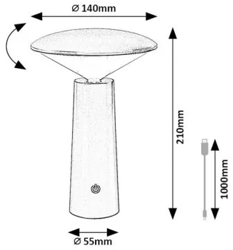 Rabalux 77146 -LED Lampada da tavolo touch ricaricabile e dimmerabile POLPERRO LED/3W/3,7V 1200mAh bianco