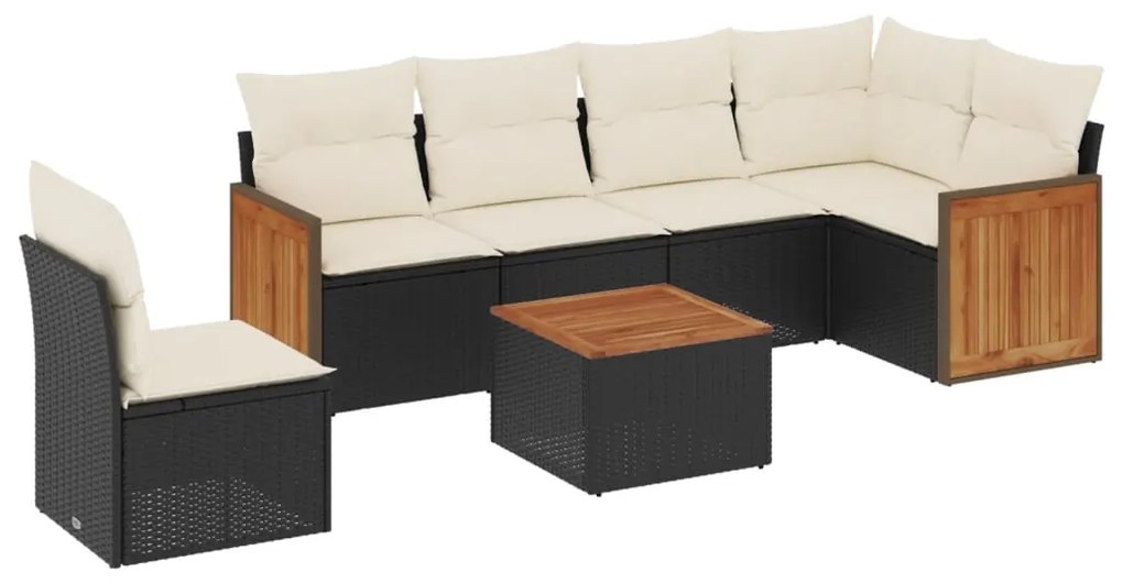 Set Divani da Giardino con Cuscini 7pz Nero Polyrattan