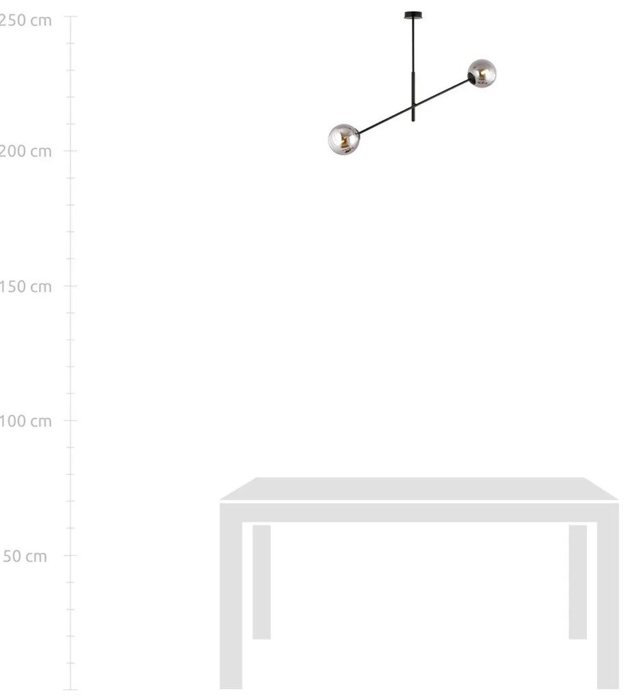 Lampadario da Soffitto in Acciaio e Vetro LINEAR 2 Nero 2xE14