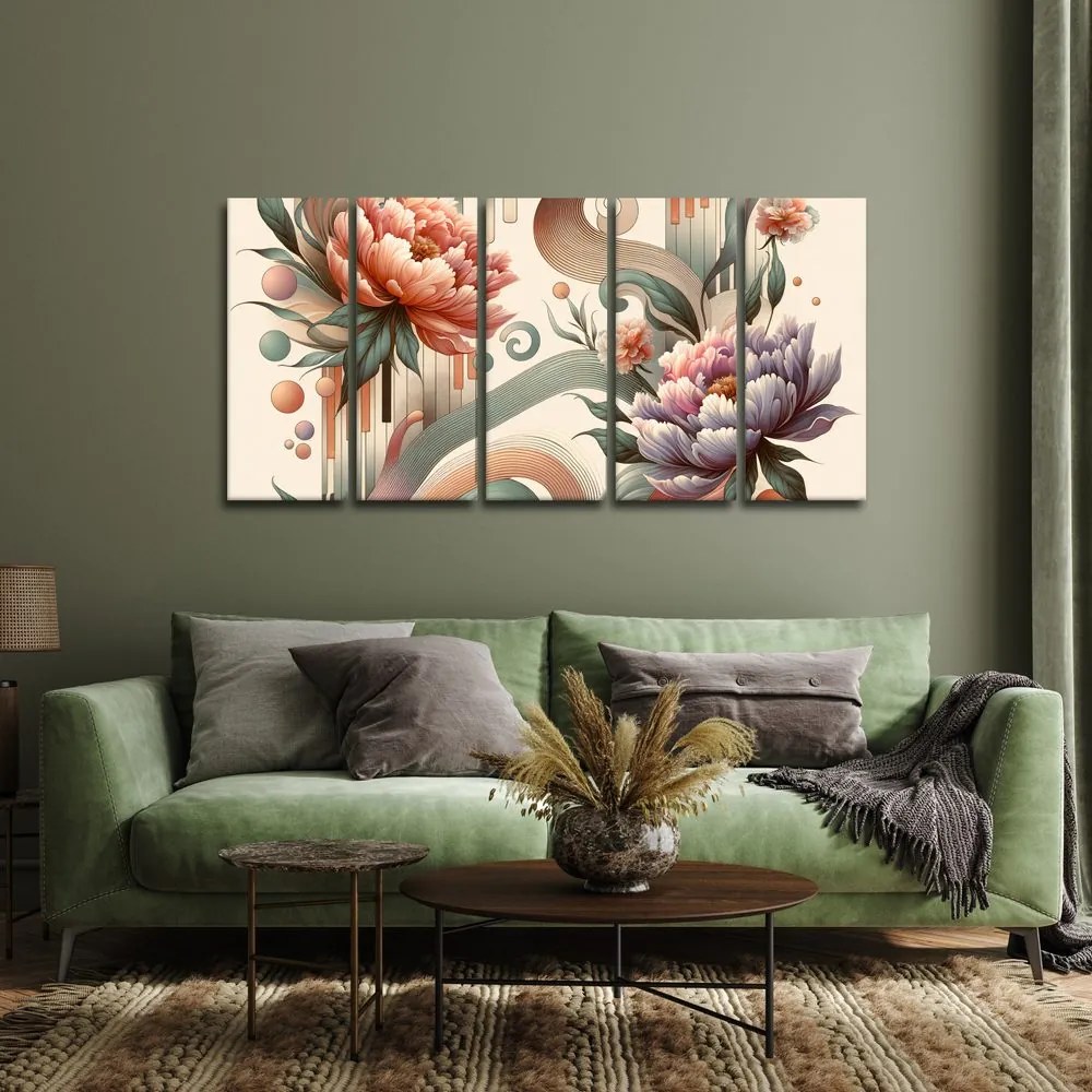 Quadri 5 pezzi – Curve artistiche e fiori