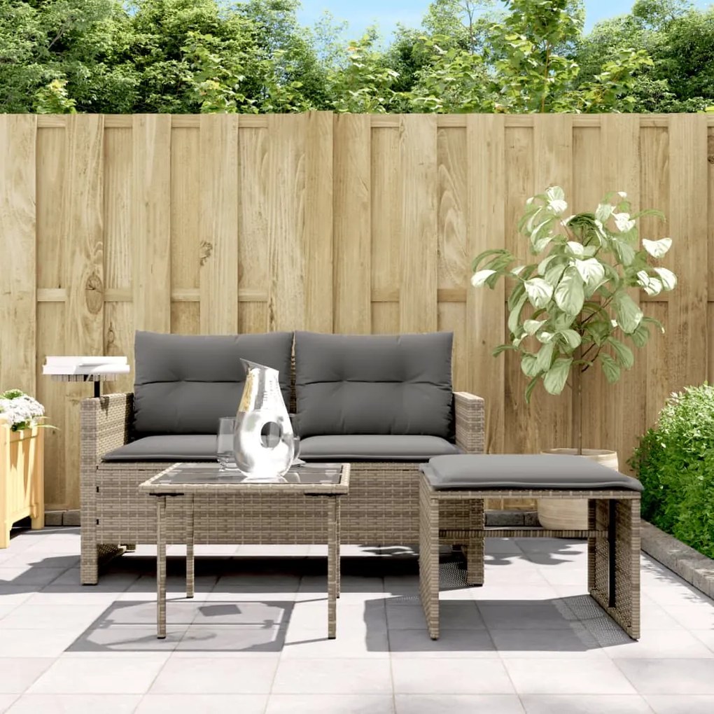 Set divani da giardino 3 pz con cuscini grigio in polyrattan