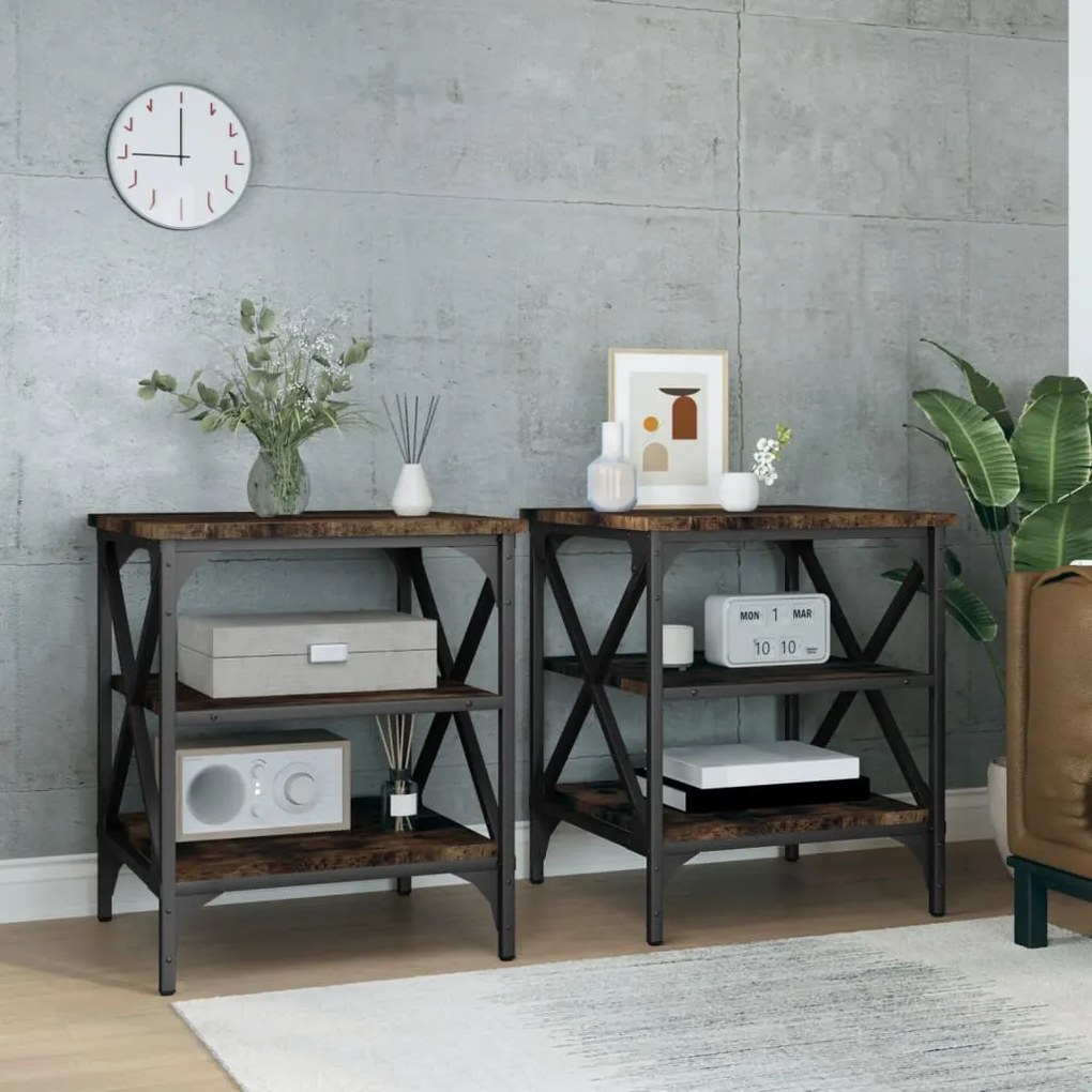 Tavolini 2 Pz Rovere Fumo 40x42x50 Cm İn Legno Multistrato /