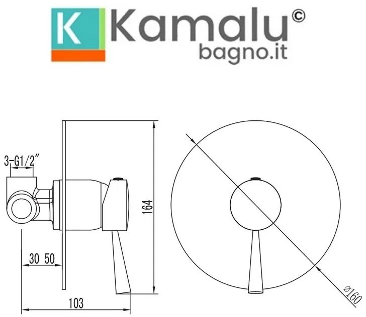 Kamalu - miscelatore doccia da incasso con finitura nera| kam-arte nero