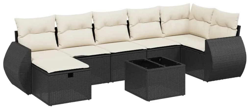 Set Divani da Giardino con Cuscini 8 pz Nero in Polyrattan