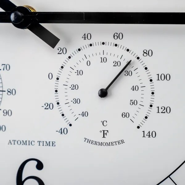 Orologio da parete con termometro e igrometro, Ø 30 cm, 1xAA, nero/bianco