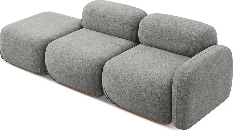 Chaise lounge componibile grigia (con penisola a sinistra) con rivestimento in bouclé Ailani – Makamii