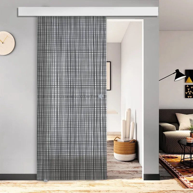 Porta scorrevole Canapa in vetro multicolore, L 88 x H 215 cm, con binario Atelier bianco Sinistra