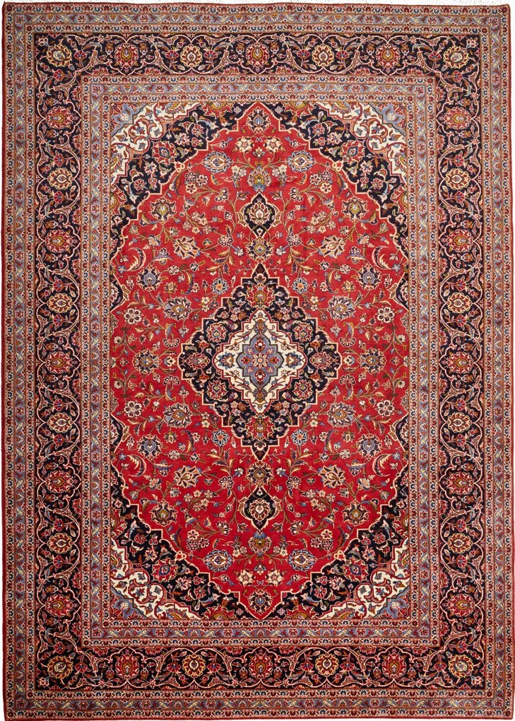 Kashan Tappeto 250 x 350 Blu (Iran) Annodato A Mano
