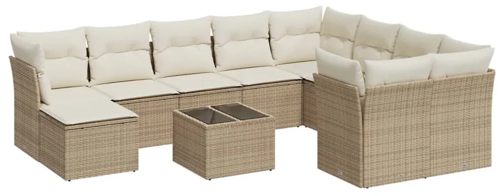 Set Divani da Giardino 11 pz con Cuscini Beige in Polyrattan