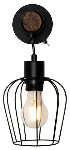 Applique da parete rustica nera con legno - Stronk