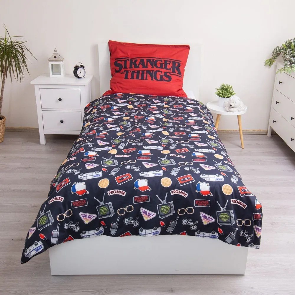 Set copripiumino e federa da bambini in cotone per letto singolo 140x200 cm Stranger Things "Upside Down" – Jerry Fabrics