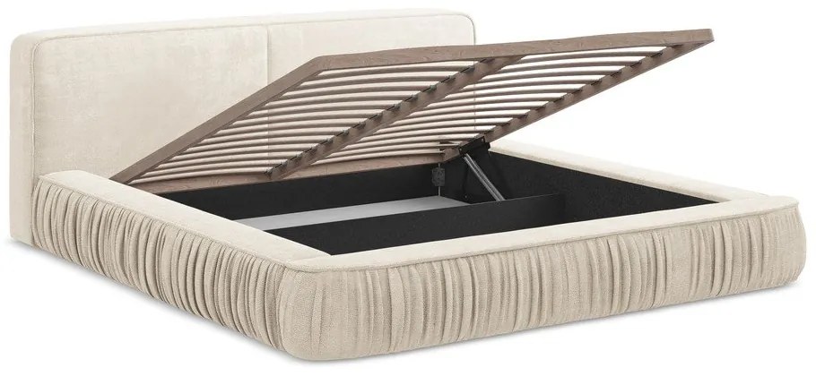 Letto matrimoniale imbottito color crema con contenitore e rete inclusi 140x200 cm Keoni – Makamii