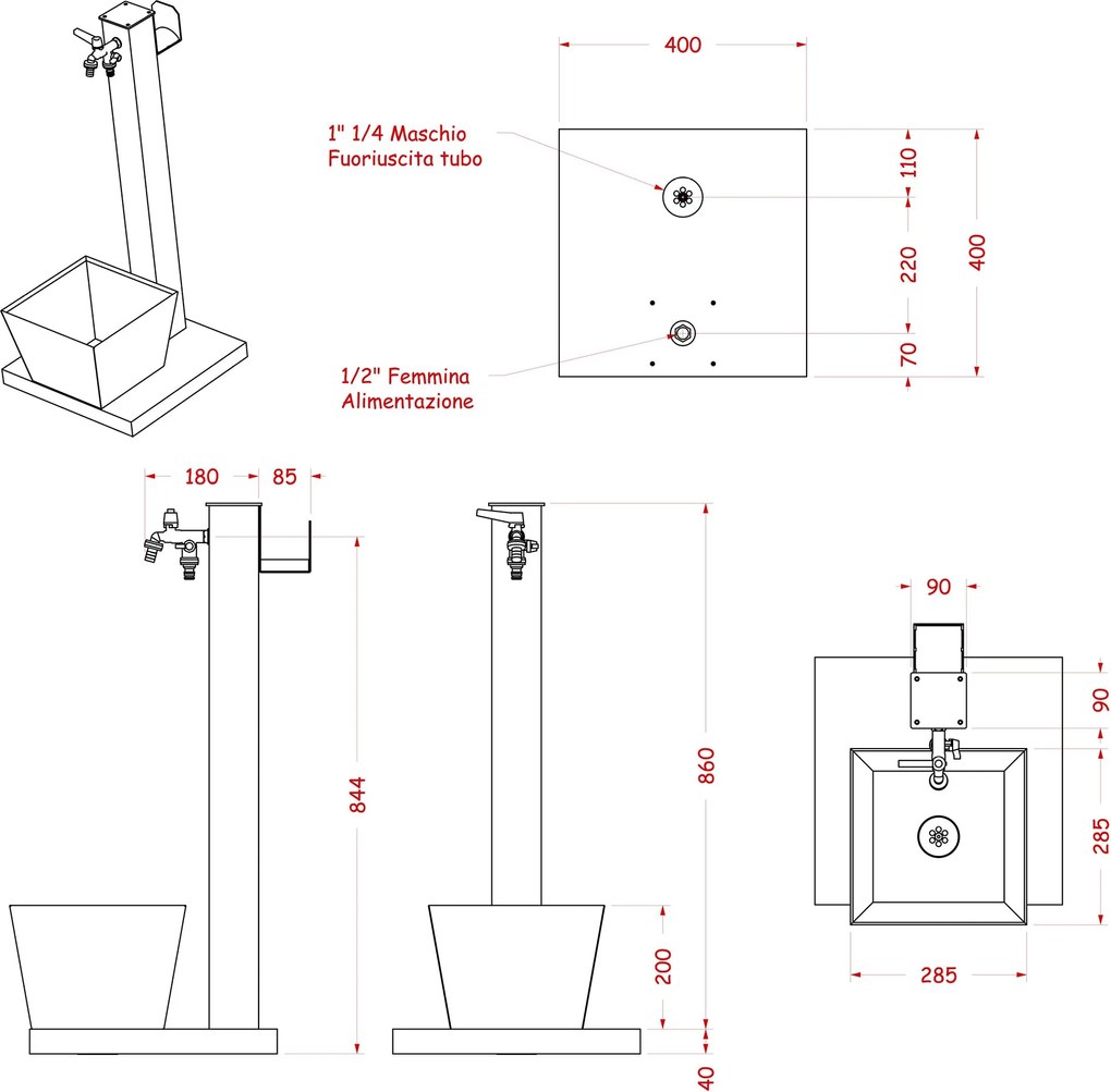 Fontana da Giardino con Rubinetto Base Vaschetta e Portagomma Belfer 42/QRRV Ruggine...