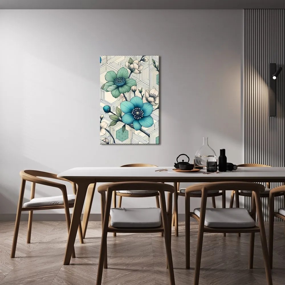 Quadro su tela – Mosaico floreale in toni turchesi