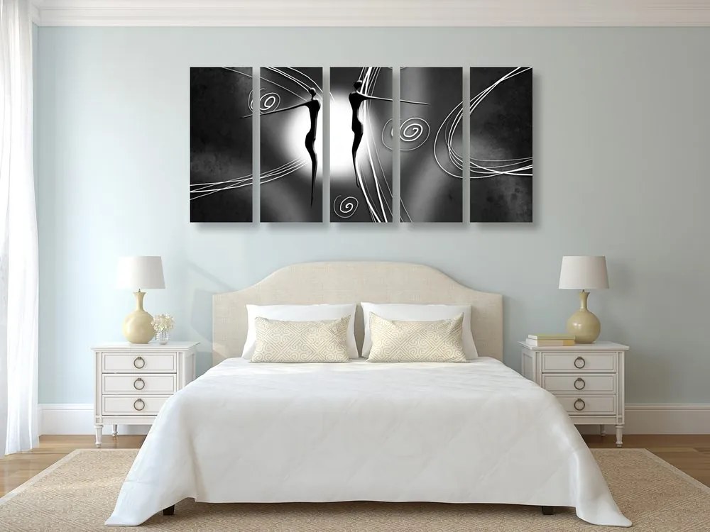 Quadri 5 pezzi – Amore etnico in bianco e nero