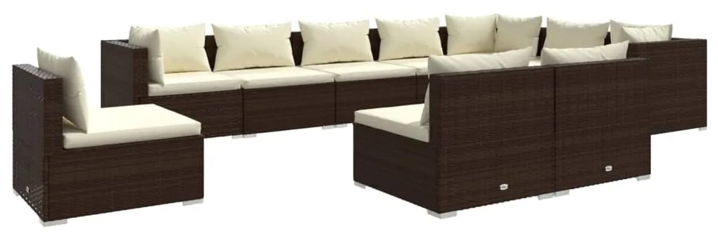 Set Divani da Giardino 10 pz con Cuscini in Polyrattan Marrone