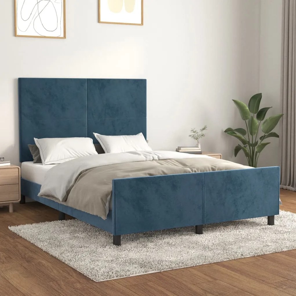 Giroletto Senza Materasso Blu Scuro 140x190 Cm İn Velluto /