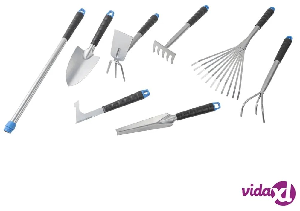 HI Set di Attrezzi da Giardino 8 pz in Metallo Argento
