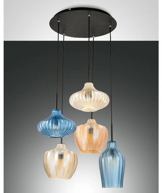 Lampadario Glamour Olbia nero paralume multicolore 5x E27 LA MIA LUCE