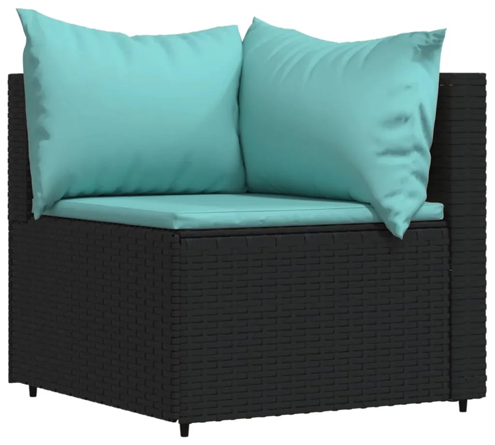 Set divani da giardino 3 pz con cuscini nero in polyrattan