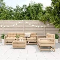 Set Divani Giardino 6 pz con Cuscini in Legno Massello di Pino 3250824