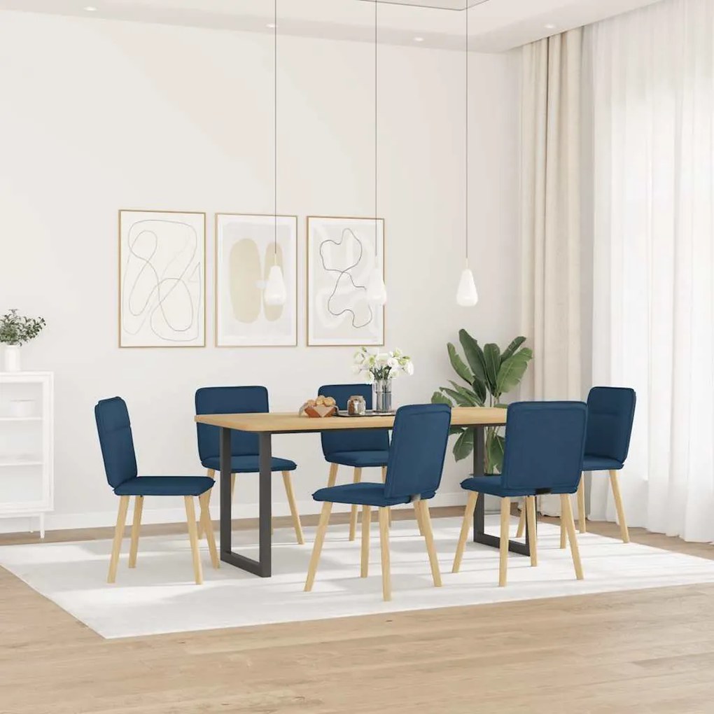 Sedie Da Pranzo 6 Pz Blu İn Tessuto /
