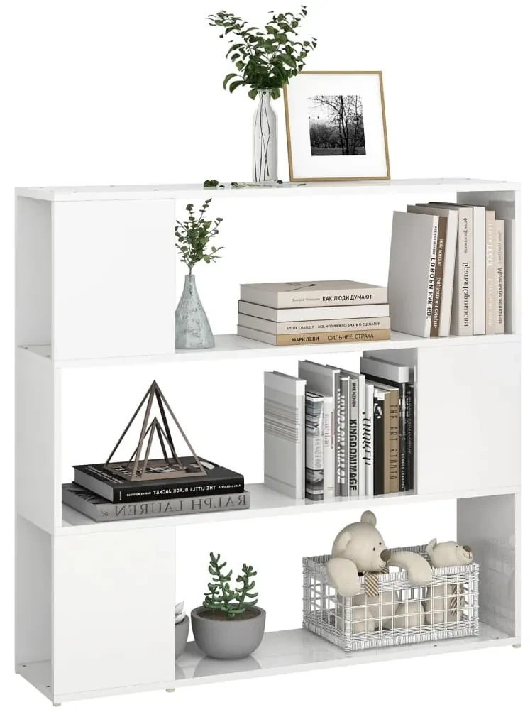 Libreria/divisorio bianco lucido 100x24x94 cm