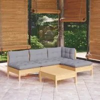 Set Divani da Giardino 5 pz con Cuscini Grigi Massello di Pino 3096303