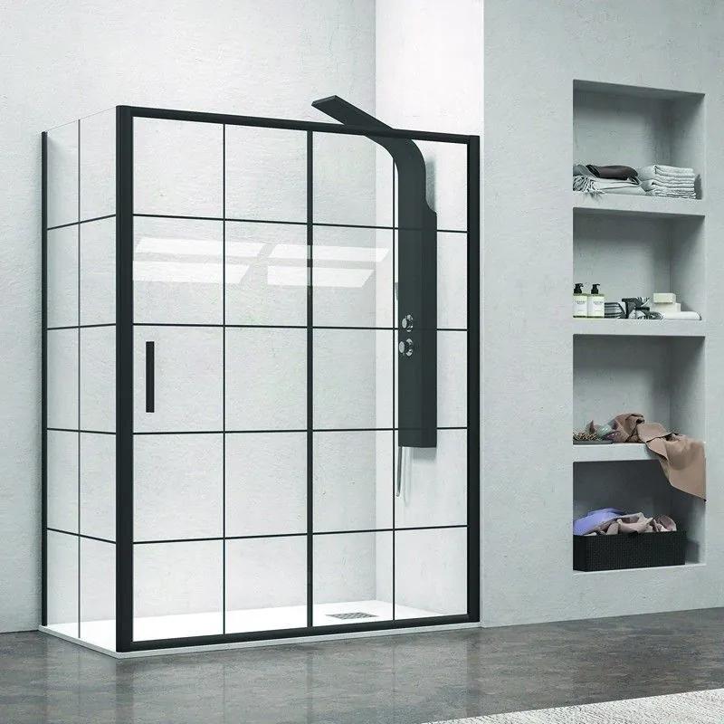 Kamalu - box doccia nero 110x70 scorrevole e laterale fisso vetro a quadrati neri nico-d3000s