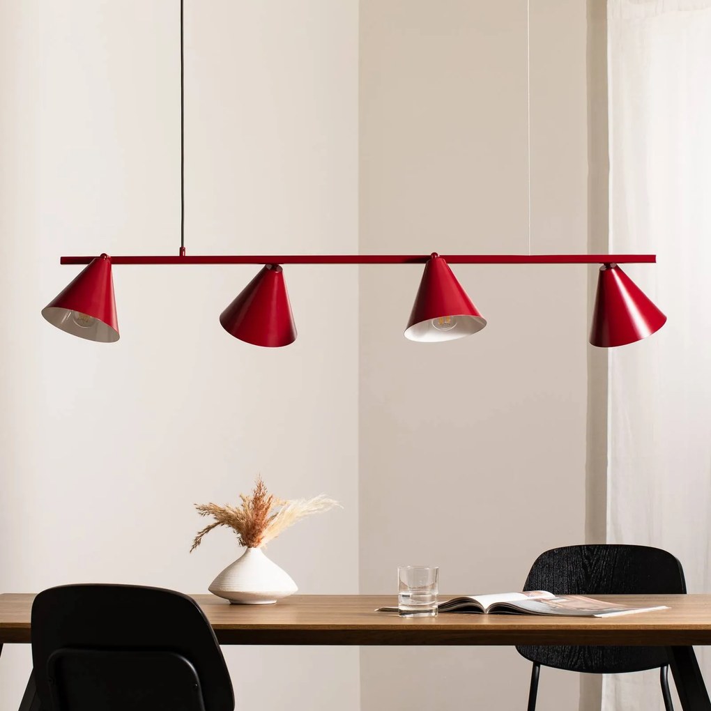 ALDEX Lampada a sospensione forma 4, rossa, metallo, a 4 luci, conica, E27